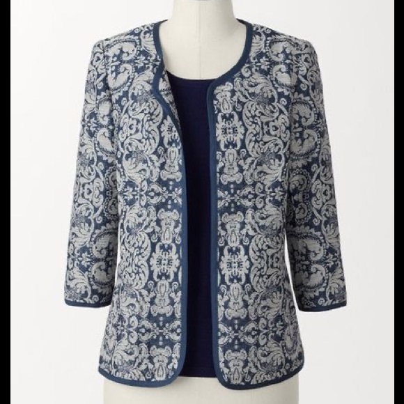 Coldwater Creek Jackets & Blazers - Coldwater Creek blue floral jacquard open jacket